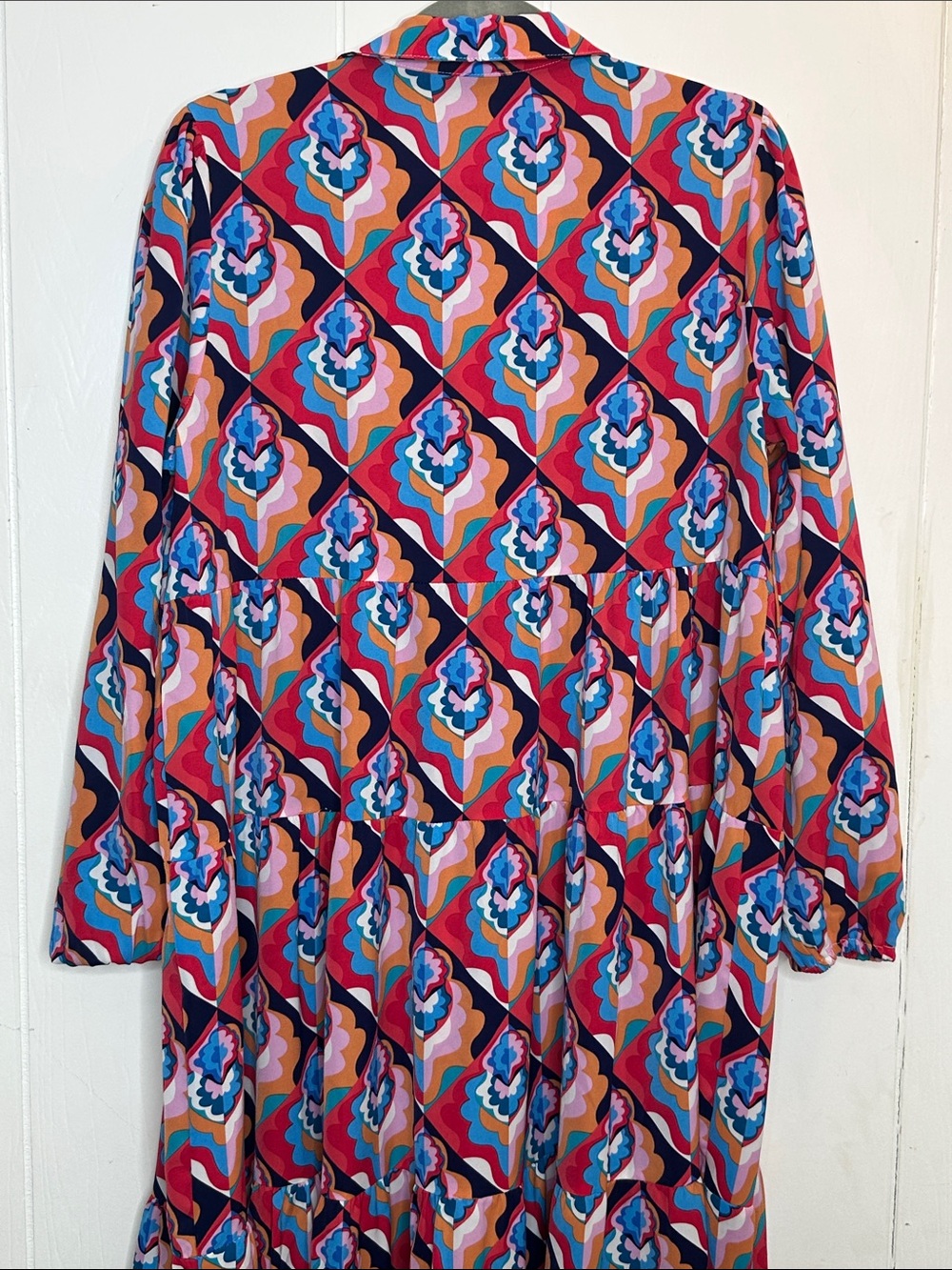 Source Unknown Pink and Blue Geometric Tiered Maxi Dress - Picture 8 of 10